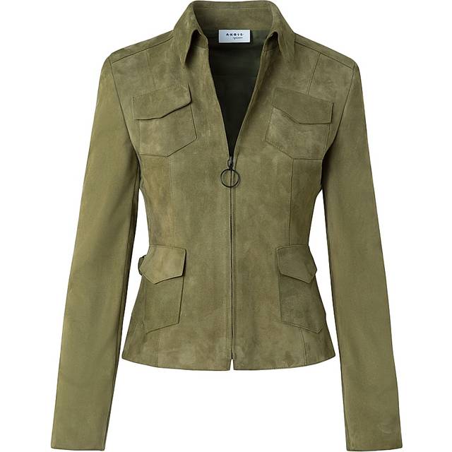 Tailored Zip-Front Suede Jacket - KHAKI - 10