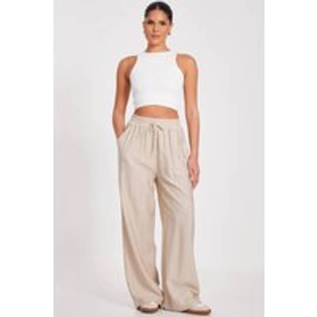 Womens Stone Diamante Palazzo Trousers - Beige - M