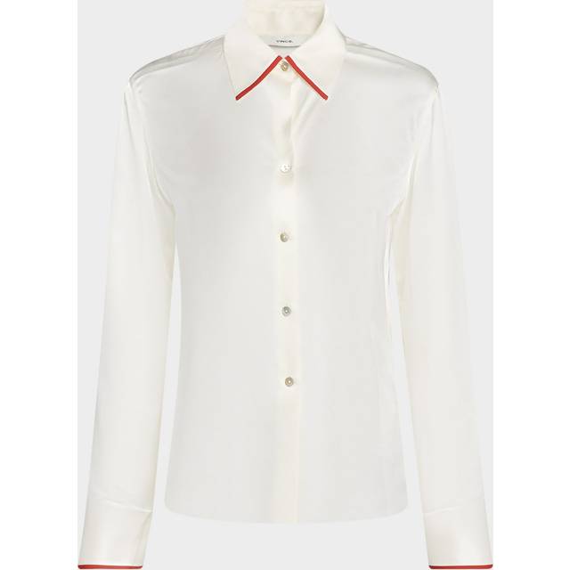 Tipped Slim Silk Long-Sleeve Blouse - OFF WHITEBRICK ROSE - X-Small
