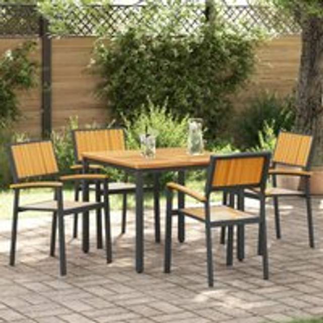 Outdoor Chairs 4 pcs Stackable Black Solid Wood Acacia&Metal - Brown - One Size