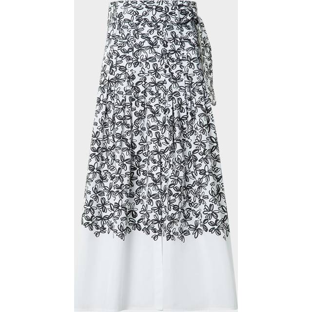Daisy-Print Cotton Poplin Pleated Midi Skirt With Belt - CREAM-BLACK - 4