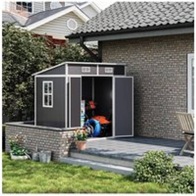 Outdoor Plastic Garden Storage Shed - Light Grey - One Size