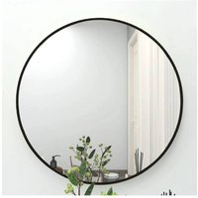 80cm Dia Nordic Round Wall Mirror with Black Frame - One Size
