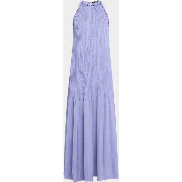 Eva Braided-Trim Plisse Halter Maxi Dress - VIOLET - Large