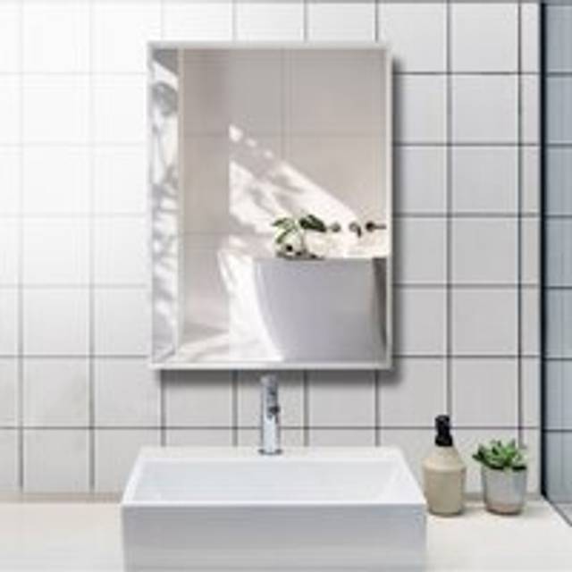 50x70cm Modern Frameless Rectangular Wall Mounted Mirror - White - One Size