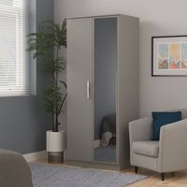 Trent 2 Door Mirrored Robe (Ready Assembled) - Grey - Large