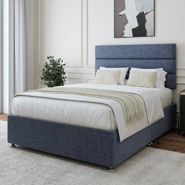 Bedmaster Natural Beige Linen 2 Drawer Divan Base And Square Headboard Small Single - One Size