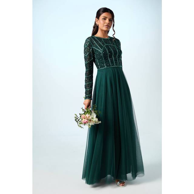 Petite Mixed Gem Tulle Skirt Bridesmaid Dress - Green - 8