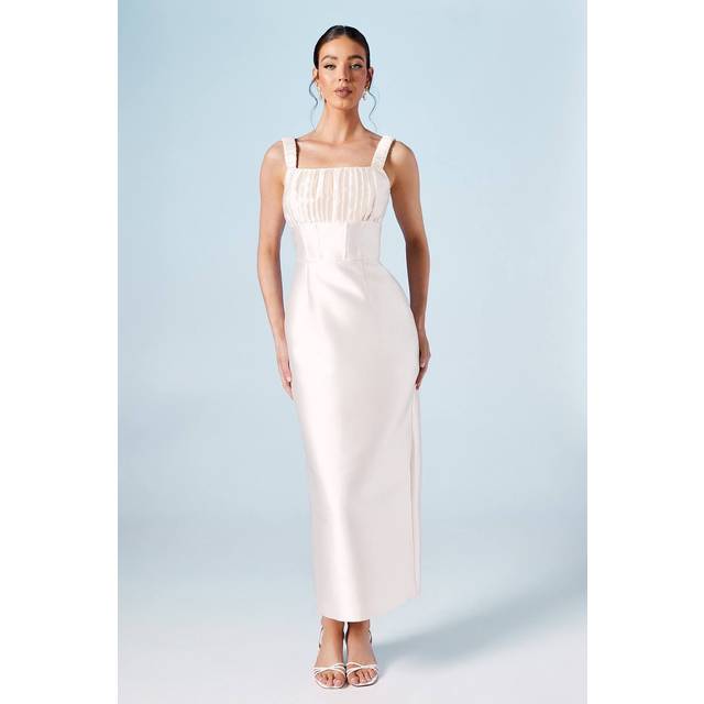 Ruched Bodice Column Wedding Dress - Ecru - 16
