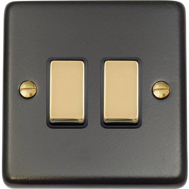 G&h Cfb302-pc Standard Plate Matt Black 2 Gang 1 Or 2 Way Rocker Light Switch