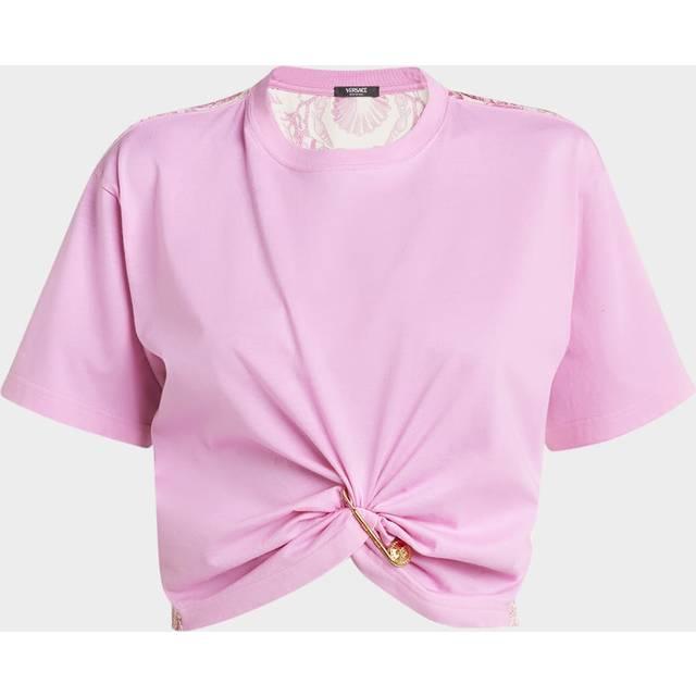 Safety-Pin Twisted Crop T-Shirt With Underwater Barocco Silk Twill Back - GUAVA MULTICOLOR - 40 IT (4 US)