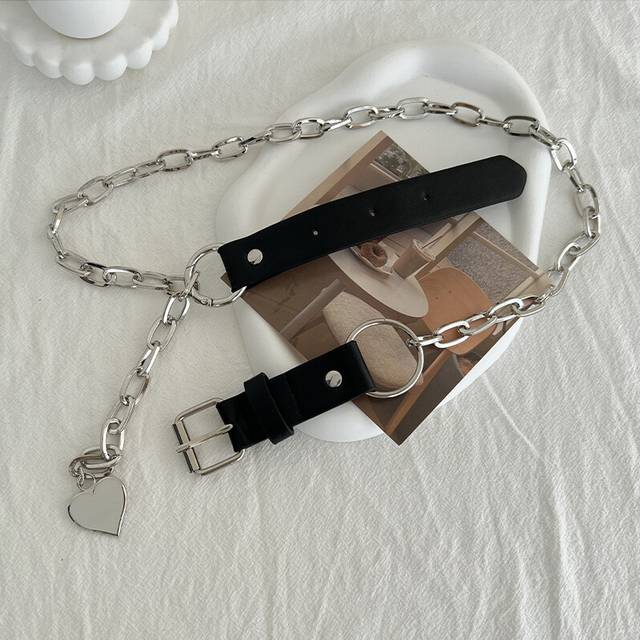(Silver) Punk Eyecatching Style Metal Chain Heart Waist Belt Accessory For Young Women