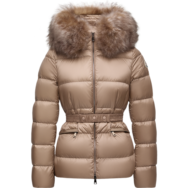 MONCLER COLLECTION Boed Hooded Shearling-Trimmed Short Down Jacket, Women, Beige, Size: 00