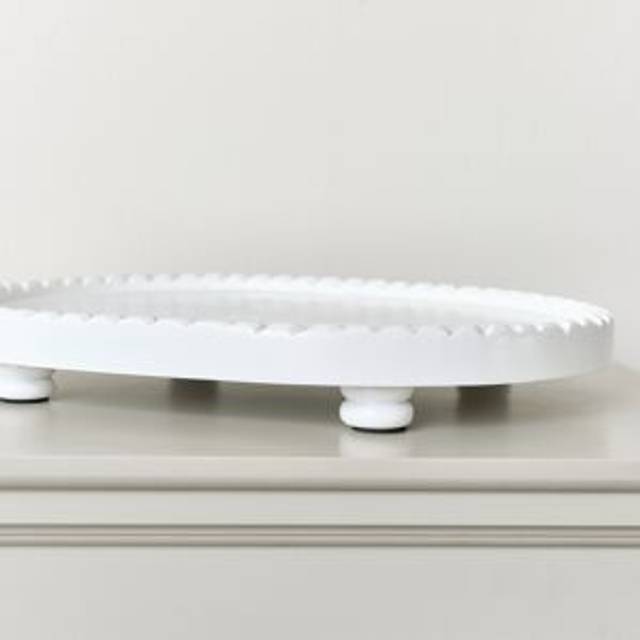 Oval White Painted Wooden Detailed Tray - 38cm Material: New Products