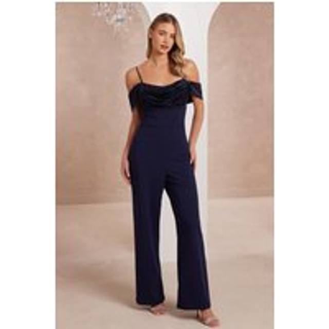 Navy Satin Cold Shoulder Jumpsuit - 6
