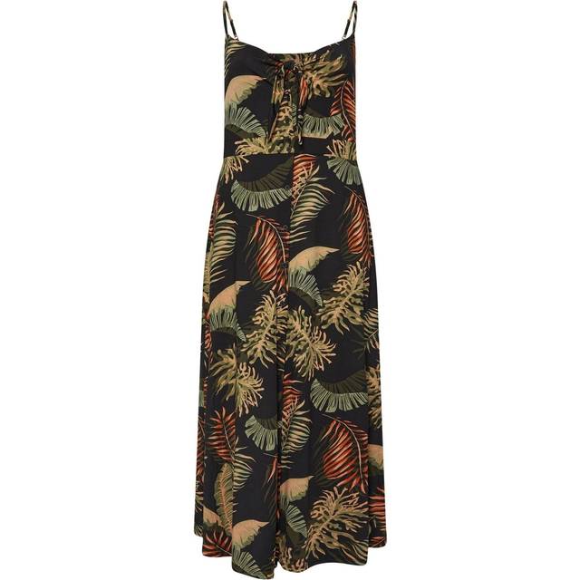 Yours Curve Black & Green Leaf Print Maxi Dress, Women's Curve & Plus Size, Yours - 22-24