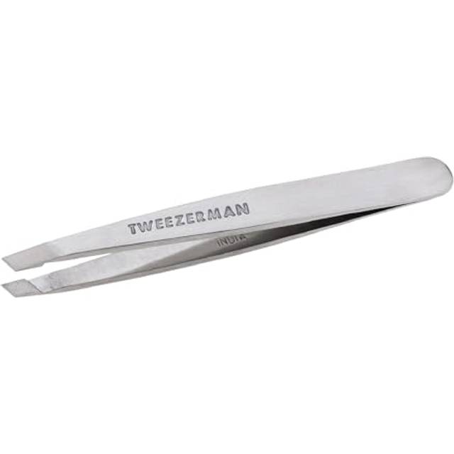 TWEEZERMAN Mini pincett (snedställda spetsar, ögonbrynspincett, professionell kvalitet, rostfritt stål), Silver