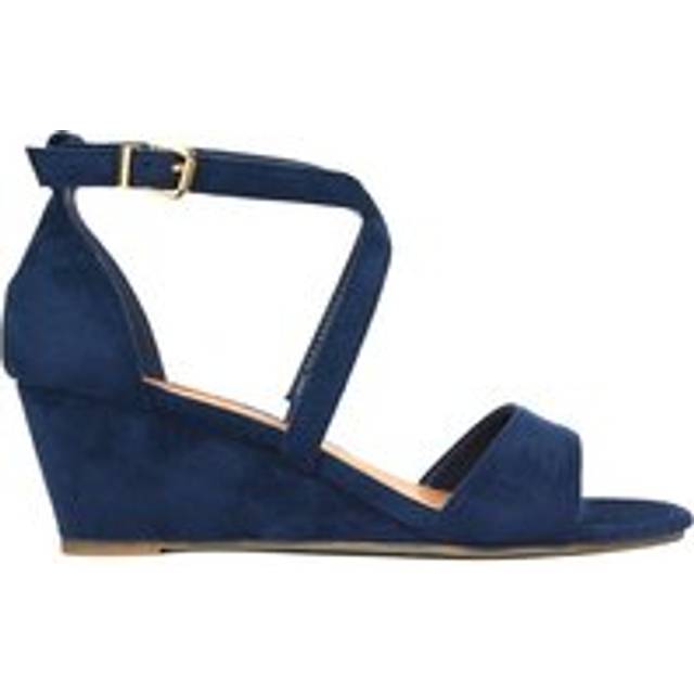 'Kylie' Strappy Mid Wedge Heel Shoes With Ankle Strap - Navy - 7