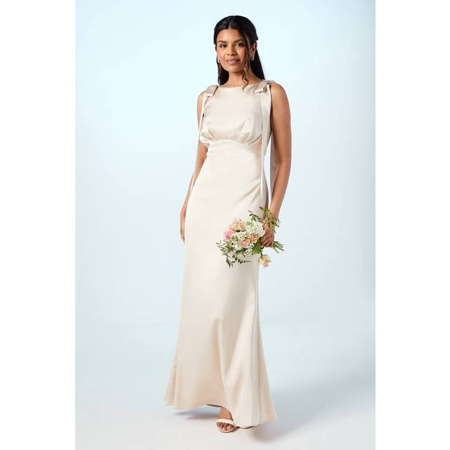 Coast Honoured Petite Sleeveless High Neck Tie Shoulder Satin Maxi Bridesmaid Dress - Champagne - 8