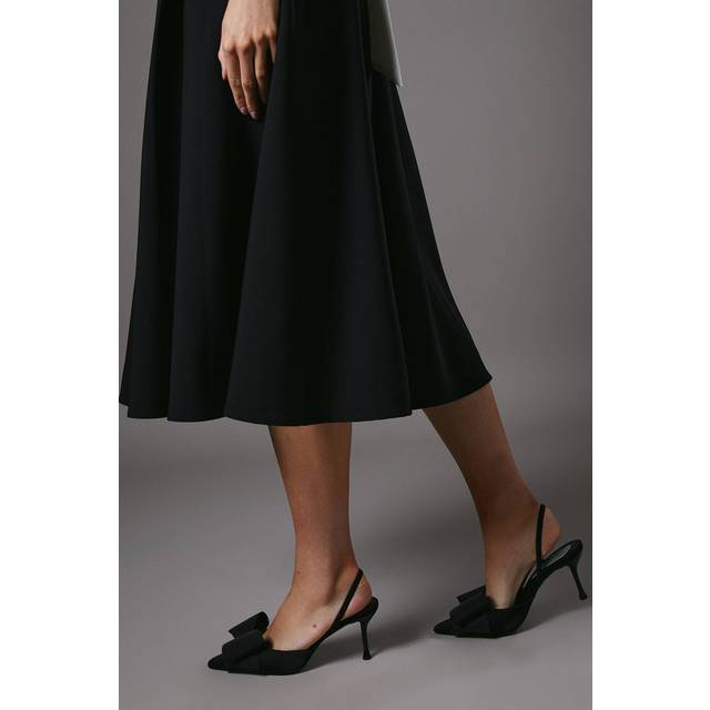 Lola Satin Bow Detail Medium Stiletto Heel Sling Back Court Shoes - Black - 5