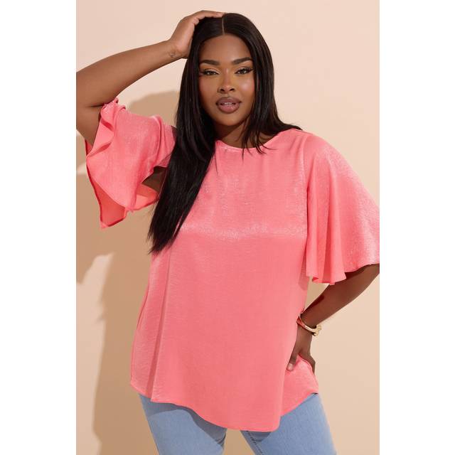 Yours Curve Orange Metallic Angel Sleeve Blouse, Women's Curve & Plus Size, Yours - 30-32