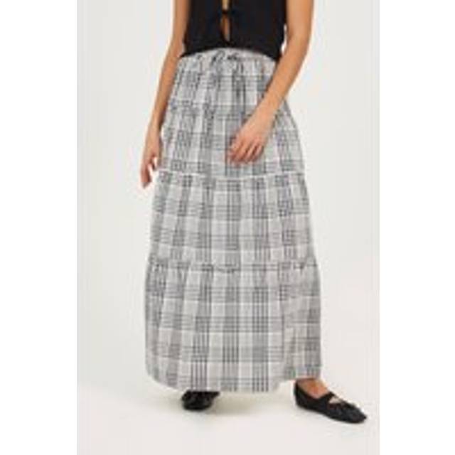 Check Tiered Maxi Skirt - Brown