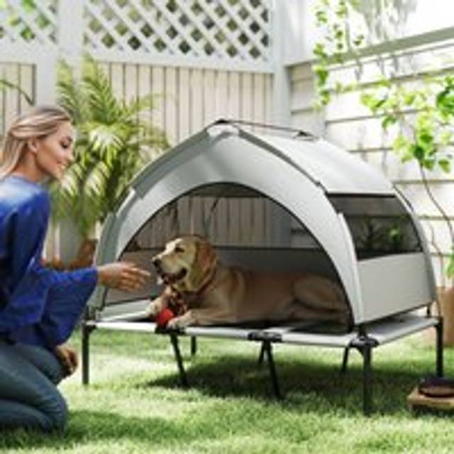PawHut Portable Elevated Dog Bed with Removable Canopy, 106 x 76 x 94 cm, Grey