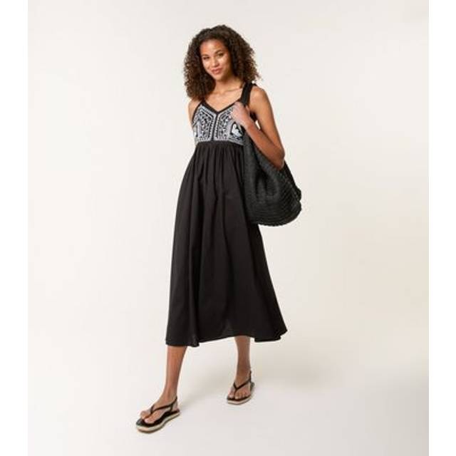 Blue Vanilla Black/white Embroidered Yoke Strappy Dress