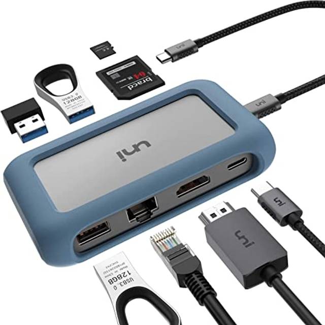 Uni usb c hub ethernet, 8 in 1 multiport adapter [removable connector] with 4k
