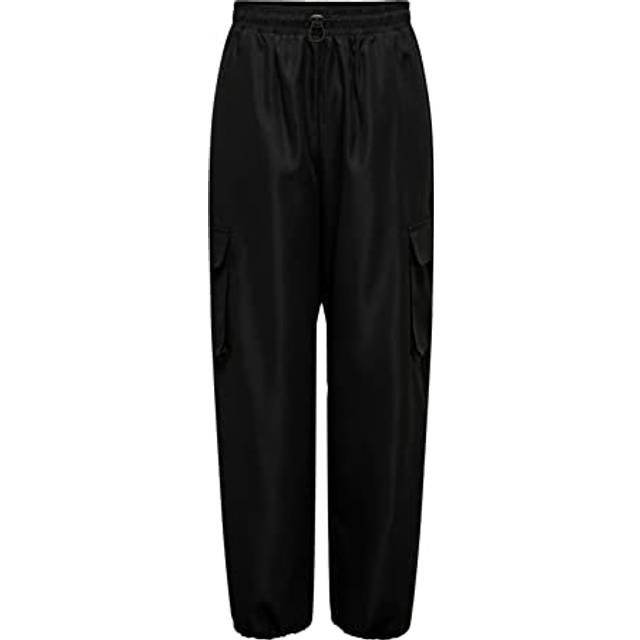 Endast Cargo Byxa Avslappnade Tygbyxor Poptrash Paperback Byxor Byxor med Resårkrage AVSLUTNINGEN ONLCASHI, Color:Black, Size:L / 32L, Benlängd:L32
