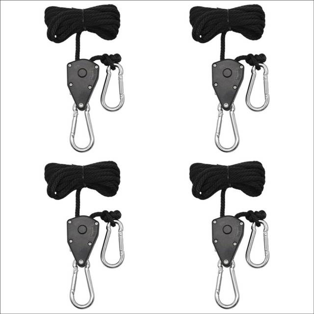 4 Pack 1/8 Inch Adjustable Heavy Duty Rope Hanger Ratchet Grow Light Fixtures, Reinforced Metal Internal Gears