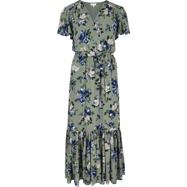 Apricot Women's Mint Green Floral Print Wrap Midi Dress New Look - UK 12