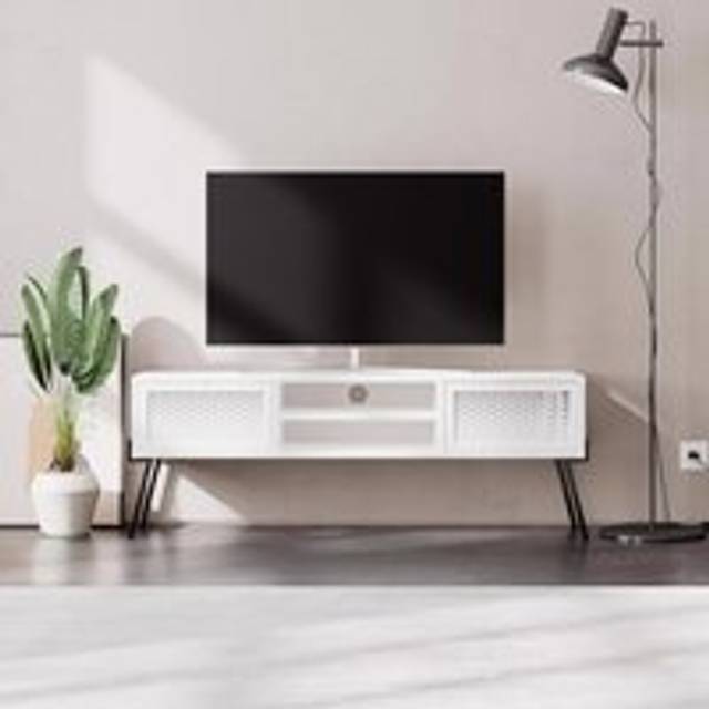 Fwstyle White Tv Unit/stand Push To Open Wide Design - One Size