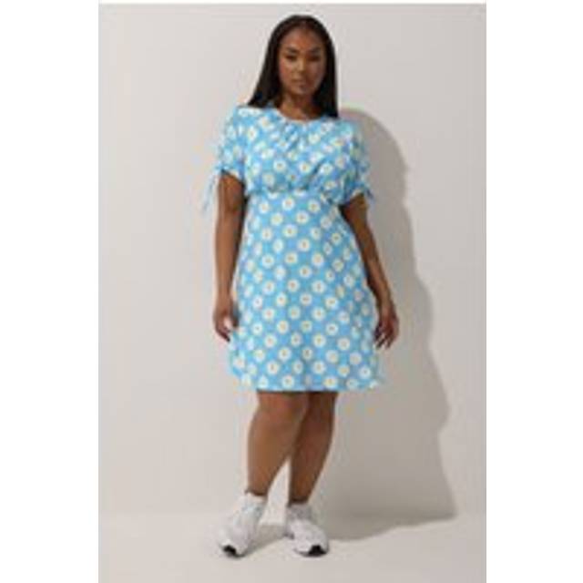 Limited Collection Curve Blue Daisy Tie Sleeve Mini Dress, Women's Curve & Plus Size, Limited Collection - 14