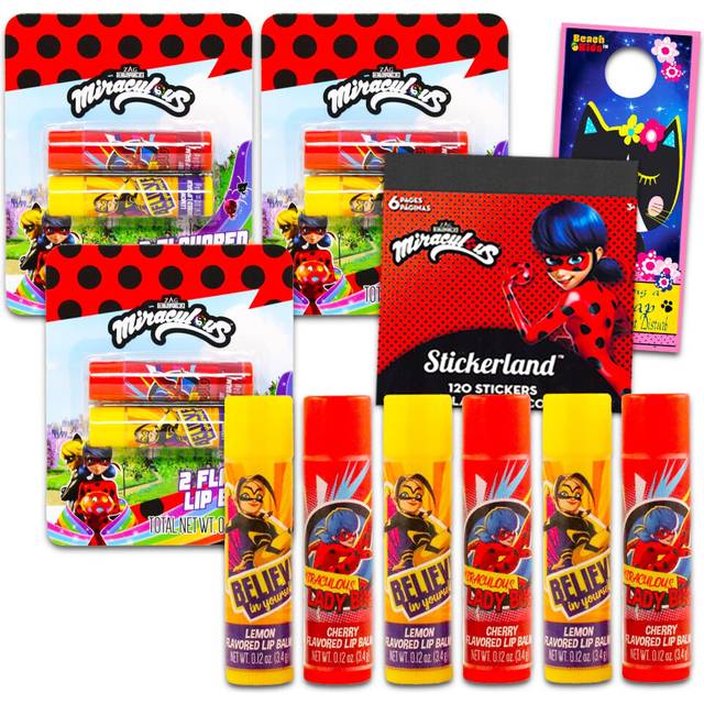 Miraculous Ladybug Lip Balm Set - Bundle with 6 Miraculous Ladybug Lip Balm Tubes  Stickers and More | Cat Noir Lip Balm Kit for Kids