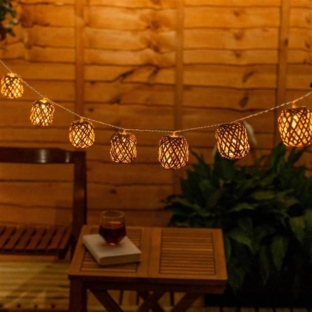 ValueLights Rattan Wicker Ball Battery Operated Outdoor Garden String Light 10 Pack - Yellow - 6 x 237 x 6.5cm