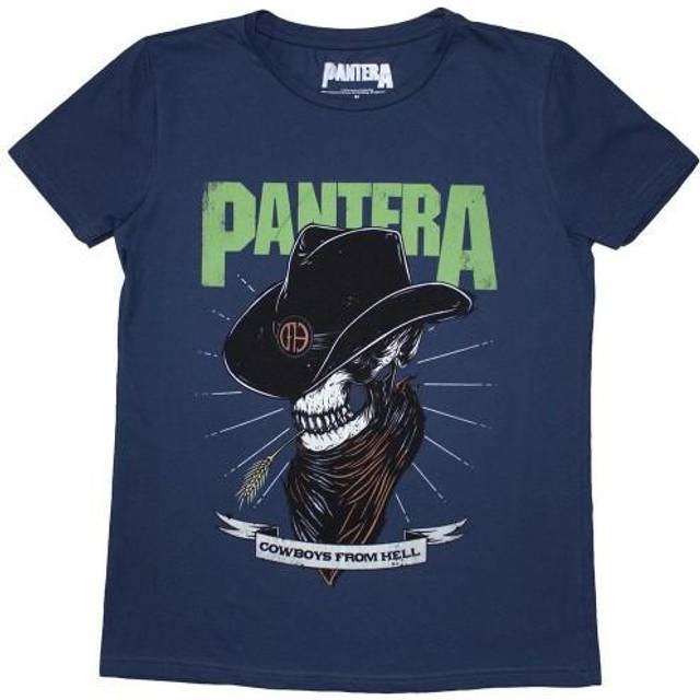 (S, Denim Blue) Pantera Womens/Ladies Skeleton Cowboy T-Shirt