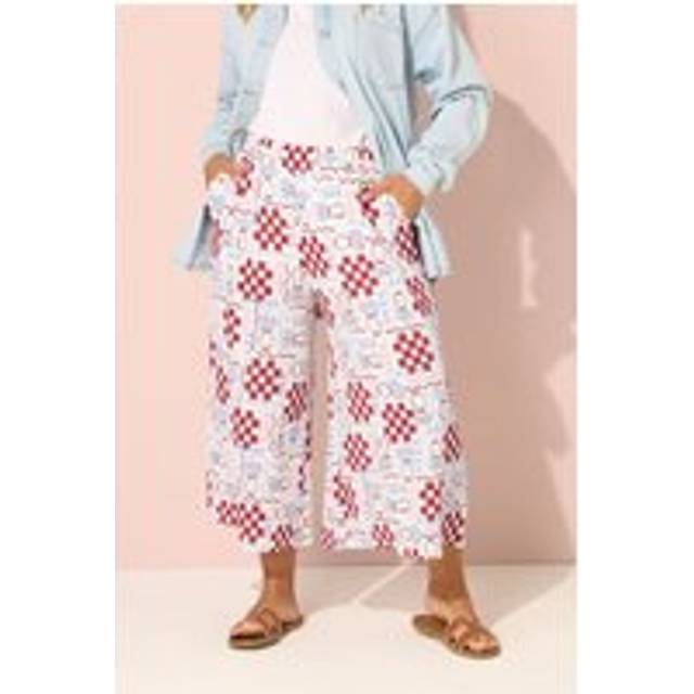 Yours Curve White Floral Check Crinkle Midaxi Culottes, Women's Curve & Plus Size, Yours - 20
