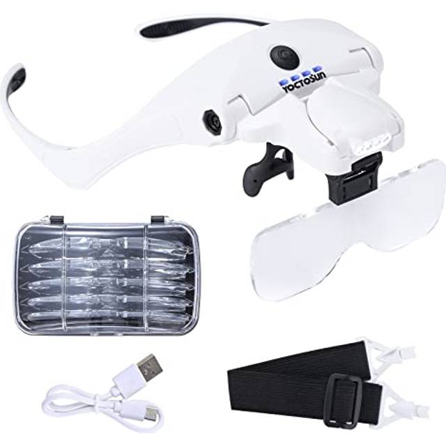 Magnifying Glasses with 4 LED Lights, Headband Magnifier with 5 Detachable Lenses 1X, 1.5X, 2X, 2.5X 3.5X -Rechargeable