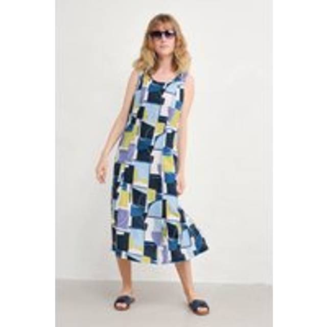 Grass Wave Sleeveless Linen Dress - Block Shapes Bilberry