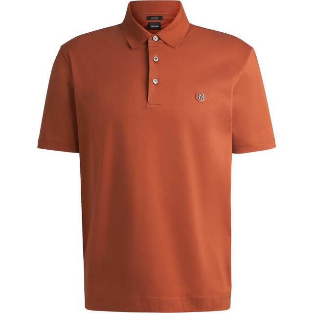 BOSS C-Parris 01 Regular Fit Nikel BB Logo Cotton Polo Shirt - Orange, Dark Orange, Size M, Men