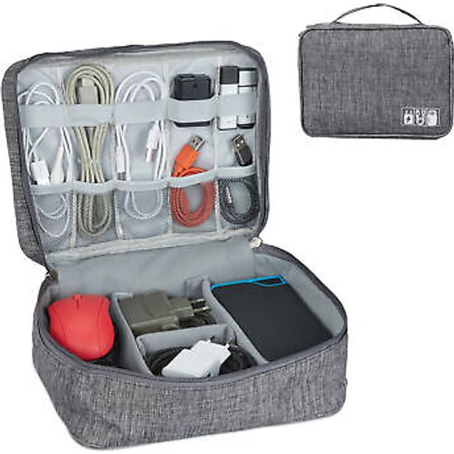 Relaxdays - Cable Bag, Travel Storage, usb Organiser, pc Accessory, Fabric, HxWxD: 11 x 25 x 20 cm, Compact, Zipper, Grey
