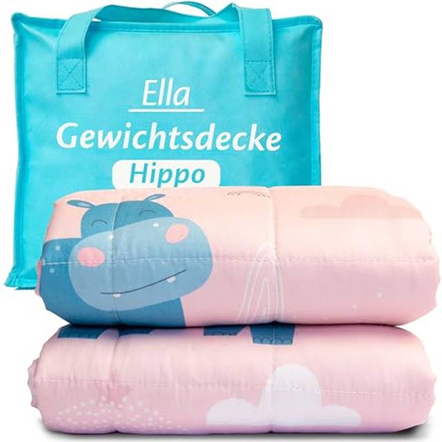 Ella Tyngdtäcke För Barn 3,2kg 100x150 cm - Avslappnande och lugnande filt för sömn - 7 lager, allergivänliga glaspärlor, mjukt och svalkande ytterlager av bomull - lämplig för barn 25-40kg – Flodhäst