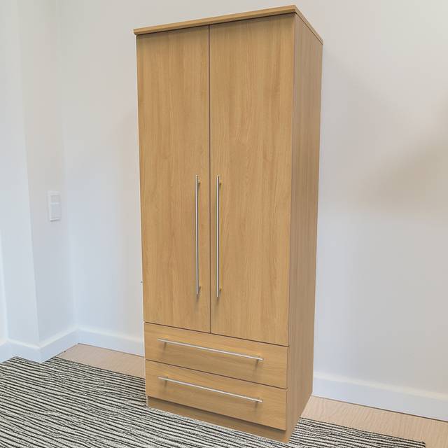 Welcome Furniture Ready Assembled Edina 2-Door Wardrobe with Drawers - Modern Oak, Brown