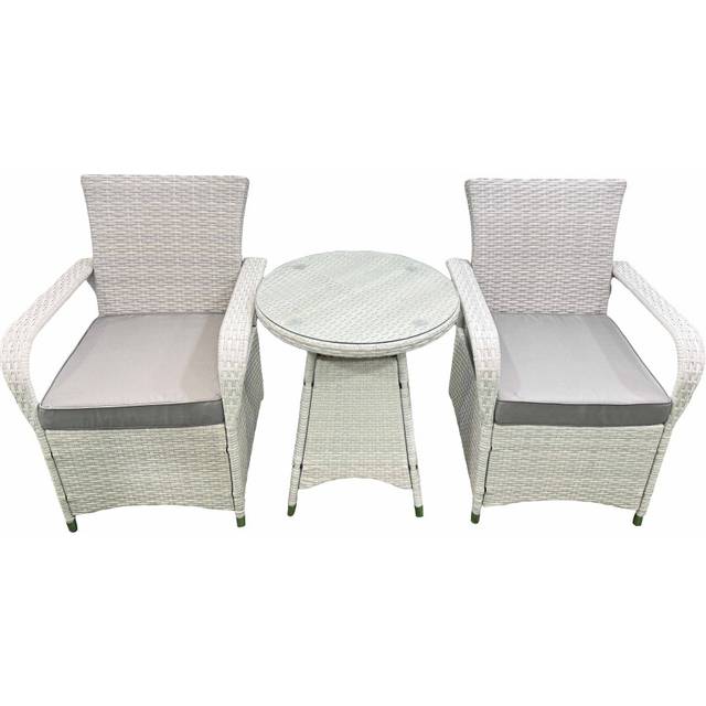 3 Pcs Pe Rattan Dining Set - Compact Round Table & Chairs | Wowcher - Grey