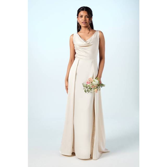 Coast Honoured Petite Sleeveless Cowl Neck Satin Maxi Bridesmaid Dress - Champagne - 14