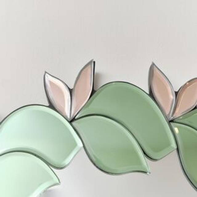 Pink & Green Oval Floral Art Deco Wall Mirror 80cm x 49cm Material: Mirrors