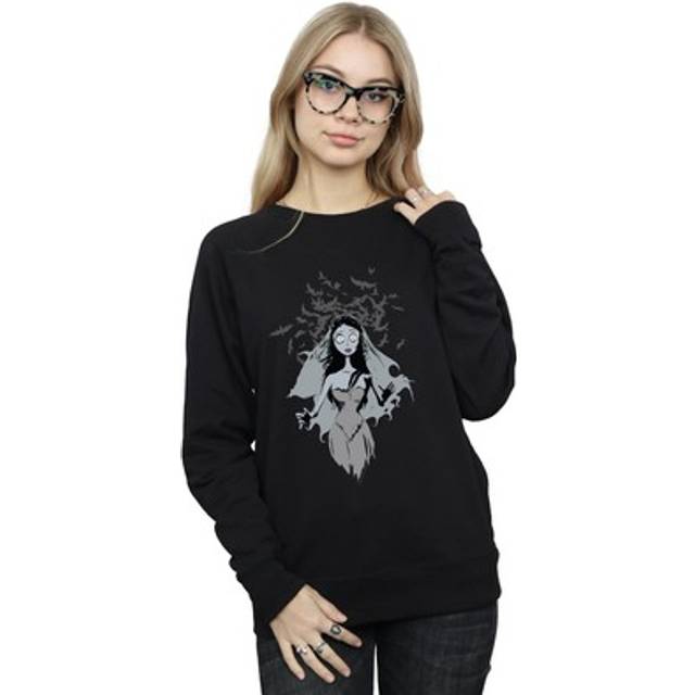 (S, Black) Corpse Bride Womens/Ladies Crow Veil Sweatshirt
