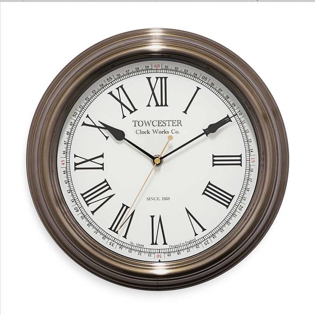 Acctim Wall Clock Metal Case Roman Numerals Spade Hands 30cm - Antique Gold (30.3cm W X 30.3cm H X 6cm D)