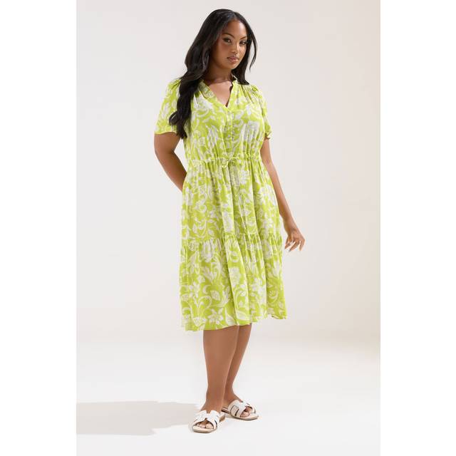 Yours Curve Lime Green Floral Tiered Midi Dress, Women's Curve & Plus Size, Yours - 20